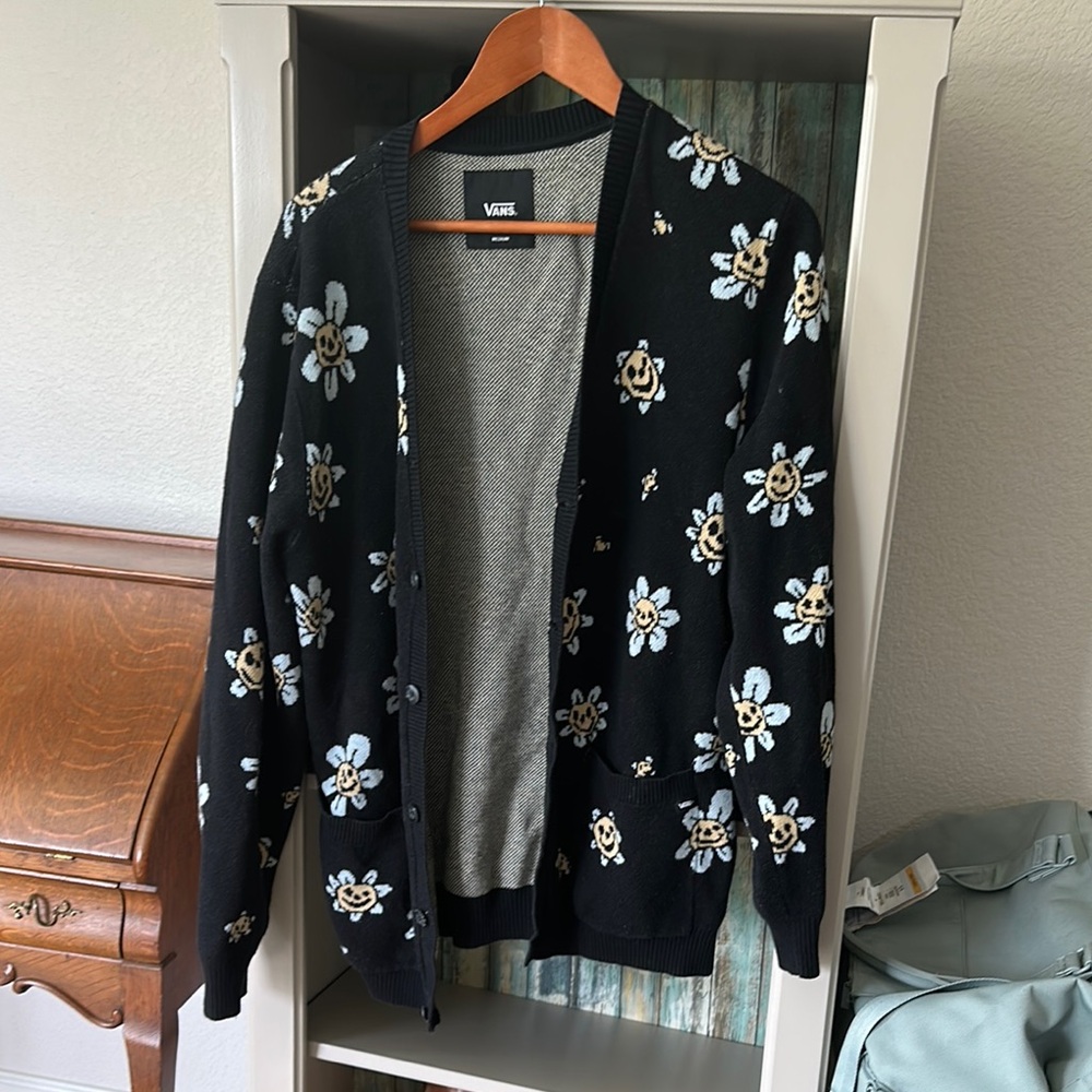 Vans Black Cardigan with Floral Pattern